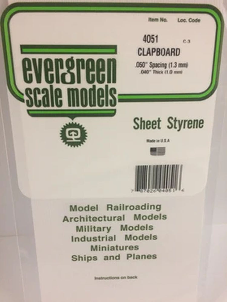 Evergreen Scale Models Clapboard .050'' sp