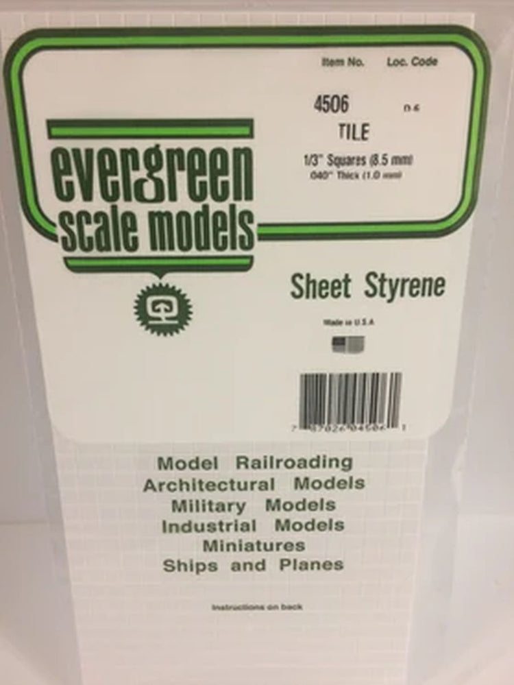 Evergreen Scale Models Square Tile 1/3 x 1/4
