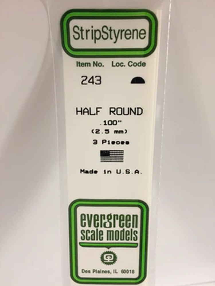 Evergreen Scale Models Half Round .100" (3)