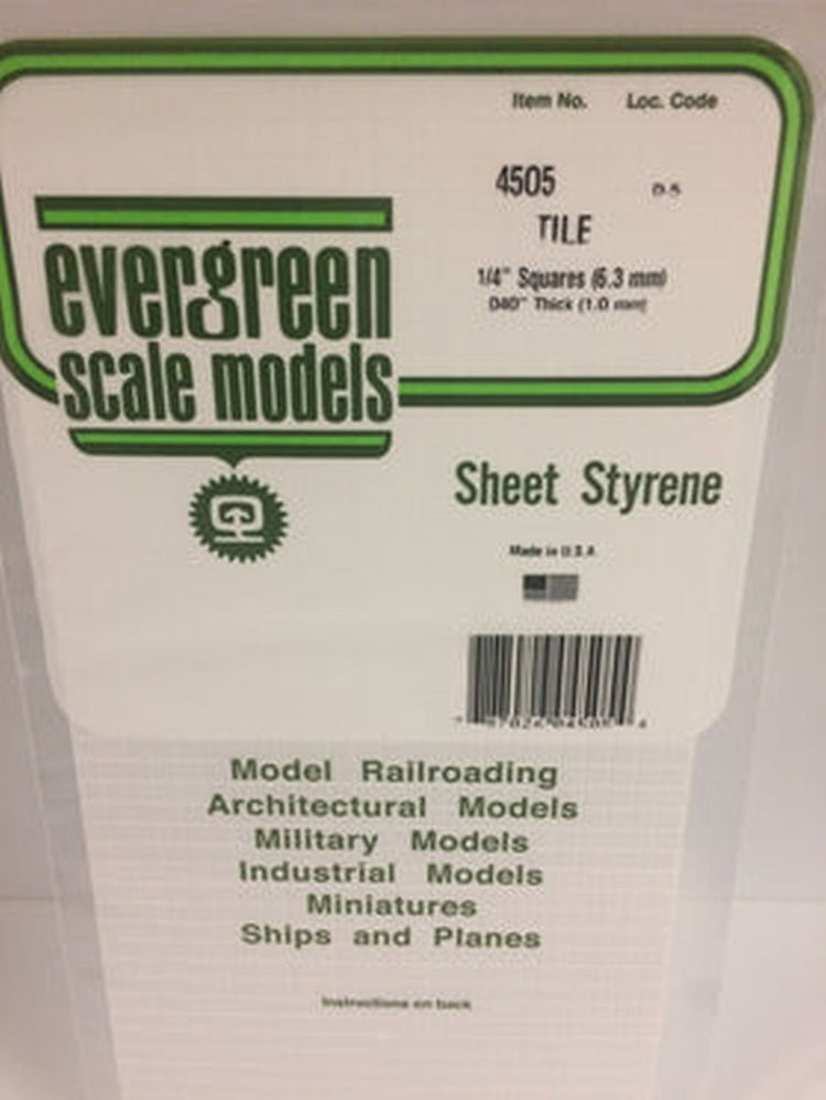 Evergreen Scale Models Polystyrene 1/4" Square Tile Sheet (6x12x0.04")