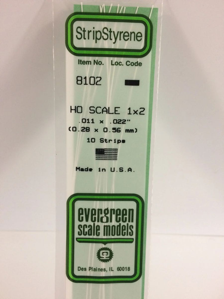 Evergreen Scale Models Polystyrene HO Scale Strips (10) (1 x 2)