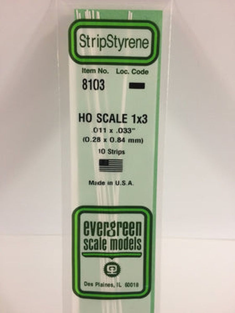 Evergreen Scale Models Polystyrene HO Scale Strips (10) (1 x 3)