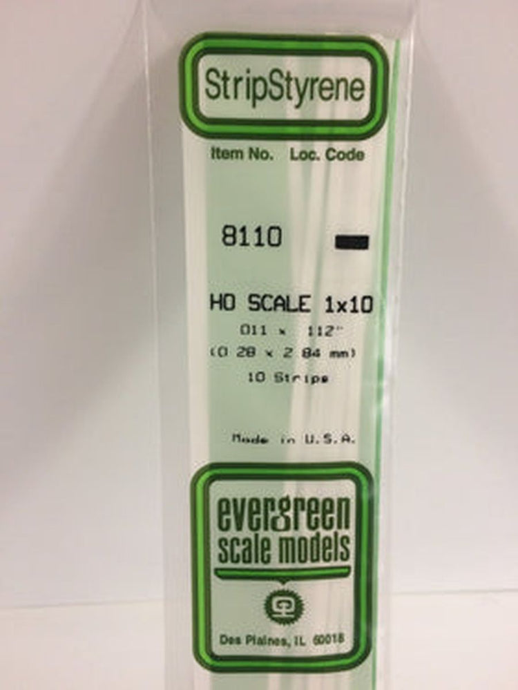 Evergreen Scale Models Polystyrene HO Scale Strips (10) (1 x 10)