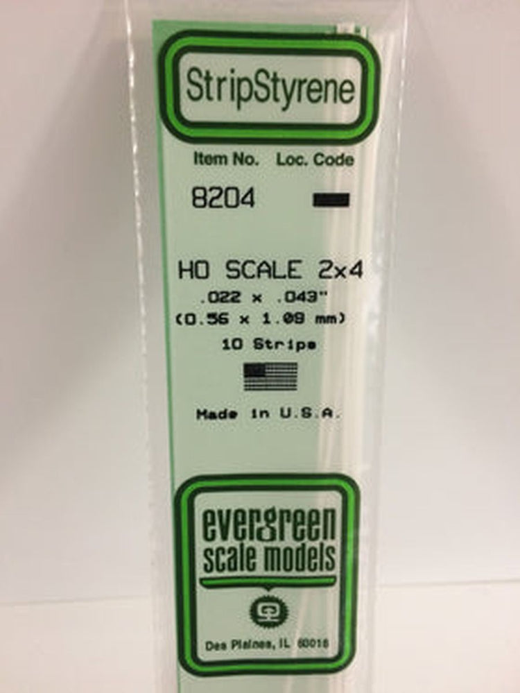 Evergreen Scale Models Polystyrene HO Scale Strips (10) (2 x 4)