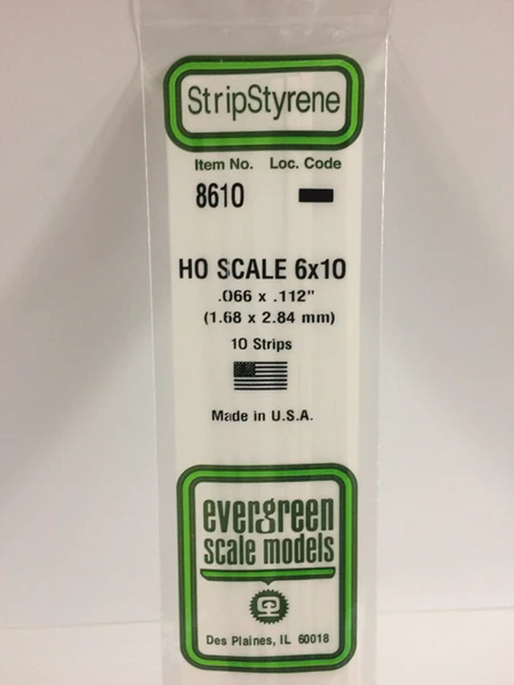 Evergreen Scale Models Polystyrene HO Scale Strips (10) (6 x 10)