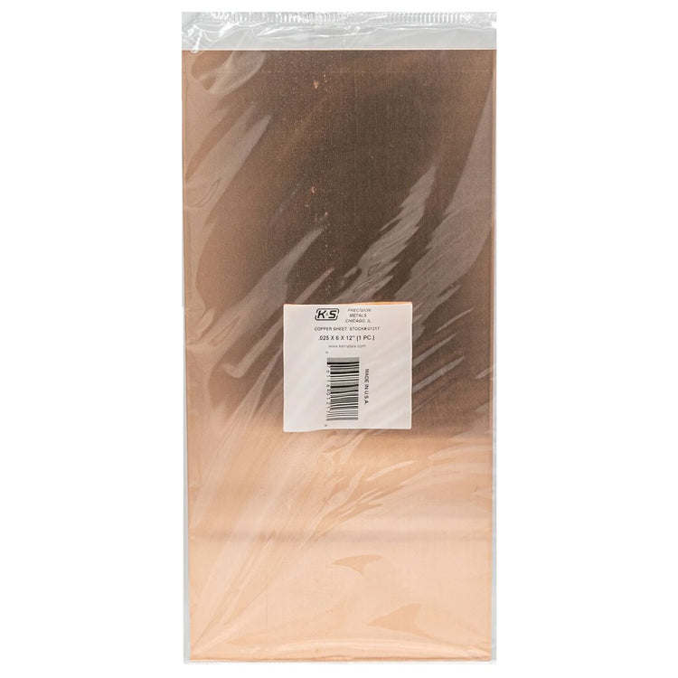 K & S Metals Copper Sheet: 0.025" Thick x 6" Wide x 12" Long