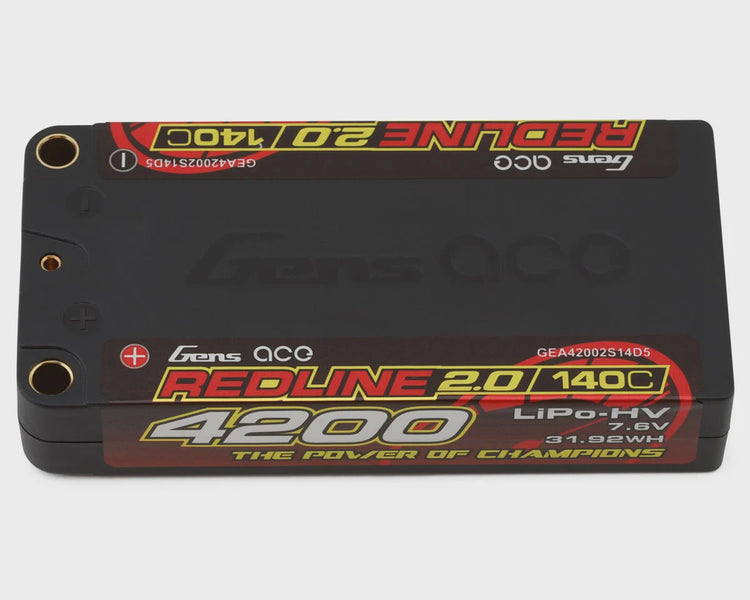 Gens Ace Redline 2.0 2S Shorty LiHV Battery 140C (7.6V/4200mAh) w/5mm Bullets