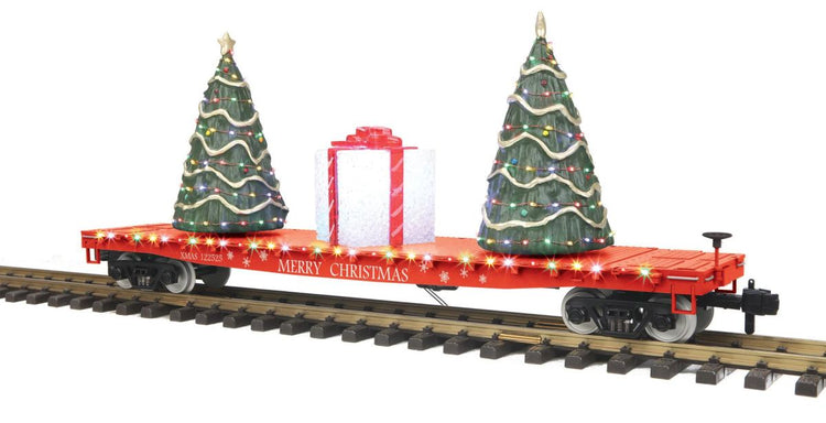 MTH Trains G Christmas Flatcar w/Trees - LED's red