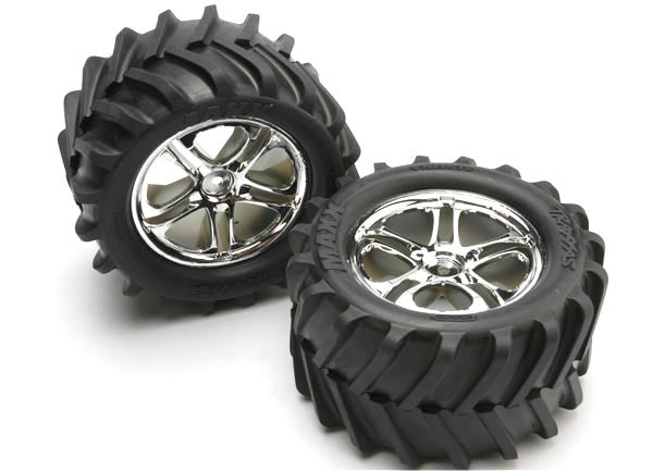 Traxxas Split-Spoke 3.8" Chrome Wheels & Chevron Tires (2)