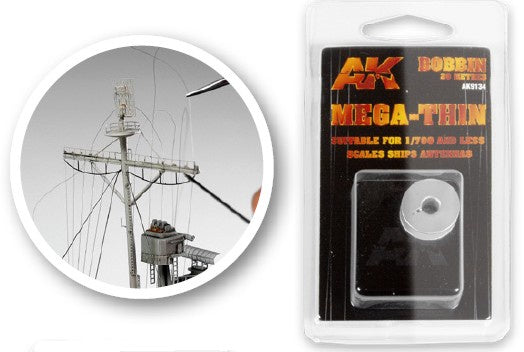 AK Interactive Elastic Rigging Bobbin Mega-Thin for 1:700 or smaller - 20m / 66ft