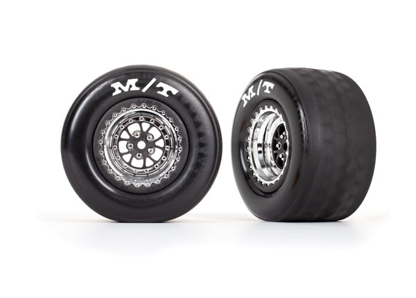 Traxxas Weld Black and Chrome Rear Wheels & MT Tires (2)