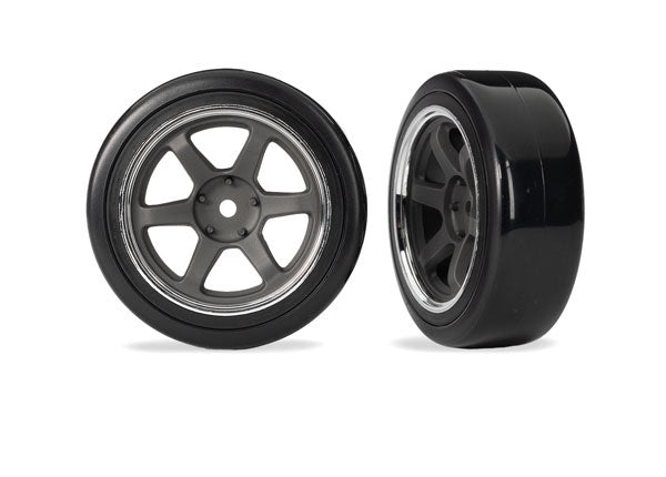 Traxxas 1.9" Gray 6-Spoke Front Wheels & Soft Drift Tires (2)