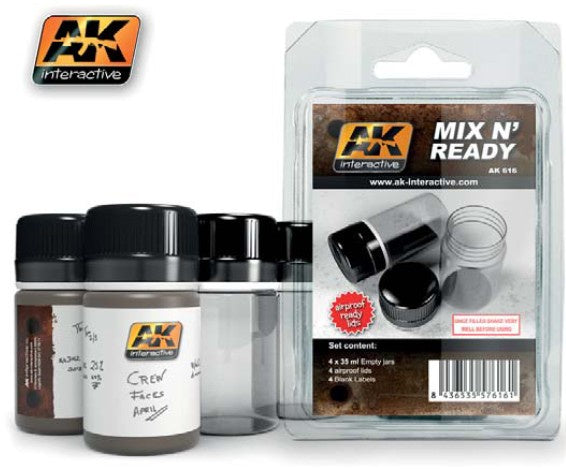 AK Interactive Mix N Ready (4 Empty Jars Whith Labels)