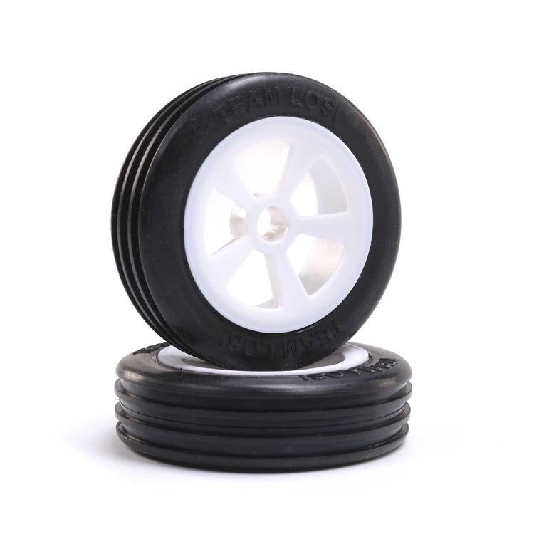 Losi Rib Front Tire, Mounted, White (2): Mini Jrx2