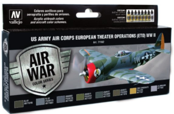 Vallejo 17ml WWII US Army Air Corps European Theater Operations (ETO) Model Air Paint Set (8 Colors) 71182