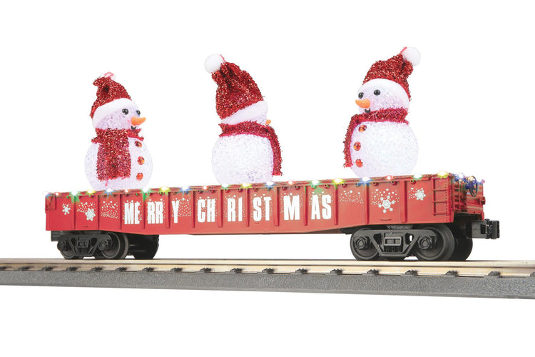 MTH Trains O Christmas Gondola w/Lights - Lighted Snow Men/red