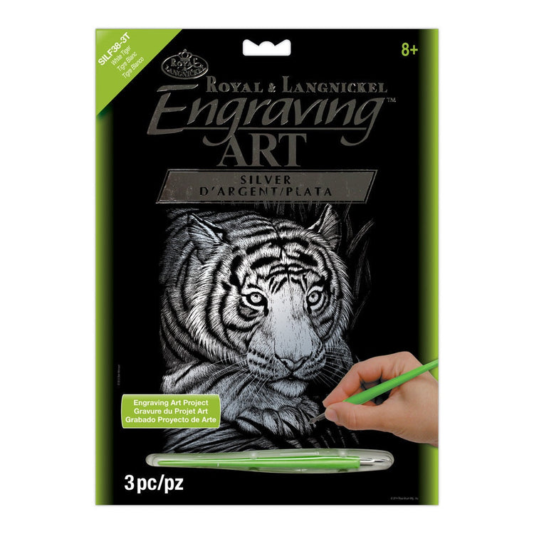 Royal Brush Silver Engraving White Tiger