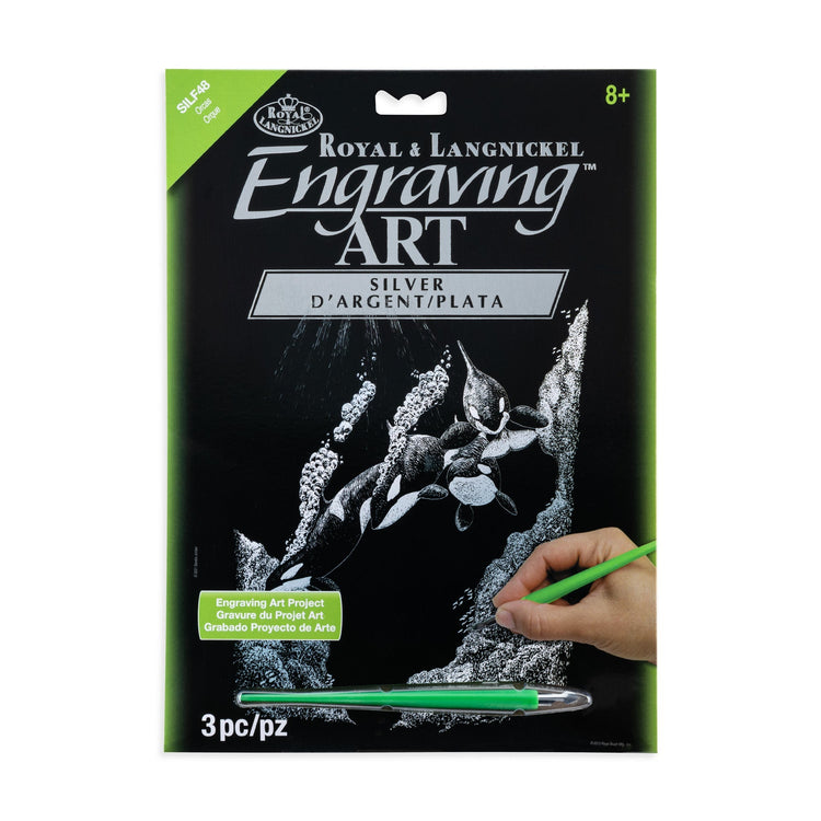 Royal Brush Silver Engraving Orca Pod