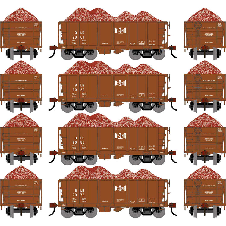 Athearn HO ATH 26' PC&F Ore Car Tight-Bottom Low-Side w/Load, BLE #9001/9032/9055/9076 (4)