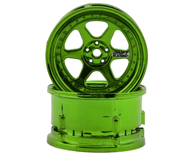 DS Racing Drift Element 6 Spoke Drift Wheels (Green Chrome) (2)