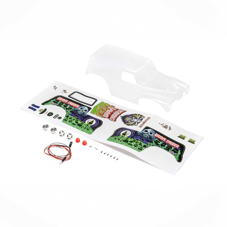 Losi Body Set, Grave Digger, Clear: Mini Lmt