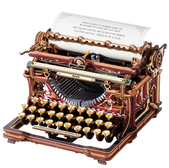 Robotime Mechanical Typewriter Wooden 3D Puzzle, Magic Version